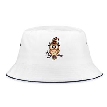 Süße Cartoon-Eule mit Hexenhut zu Halloween - Bucket Hat - Weiß/Navy - Vorne