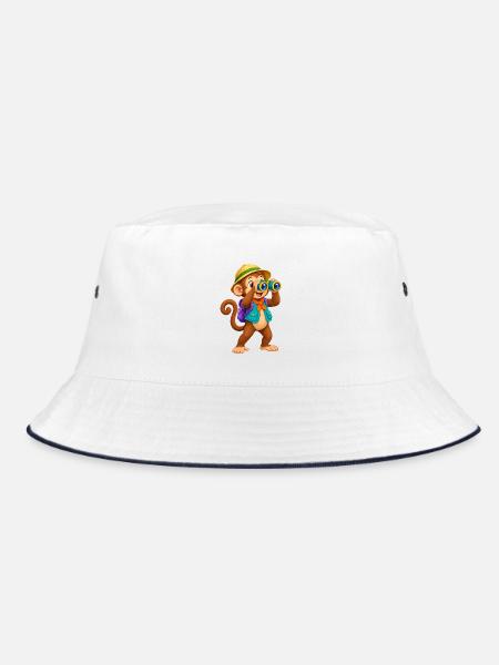 Abenteueraffe Entdecker - Bucket Hat - Weiß/Navy