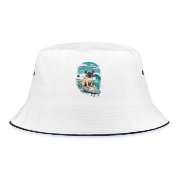 Mops Surf Tropenhund - Bucket Hat - Weiß/Navy - Vorne