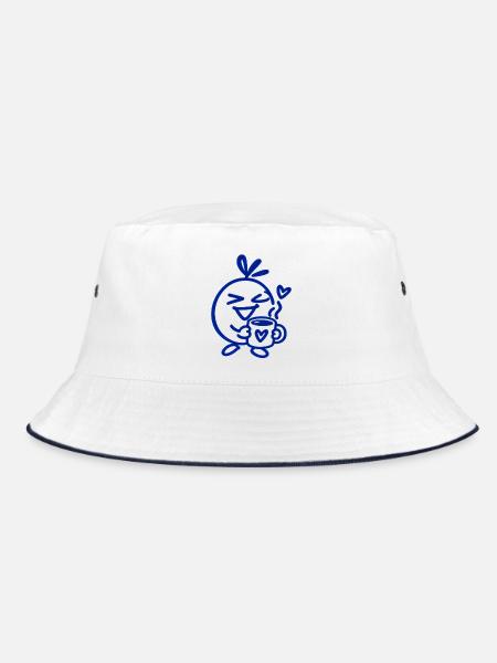 Kaffee Genuss – Entspannter Charakter Line Art - Bucket Hat - Weiß/Navy