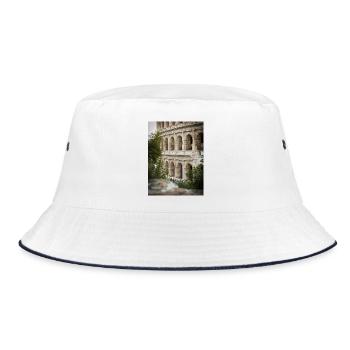 Kolosseumsbögen und Grünflächen - Bucket Hat - Weiß/Navy - Vorne