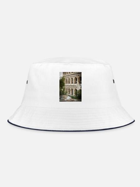 Kolosseumsbögen und Grünflächen - Bucket Hat - Weiß/Navy