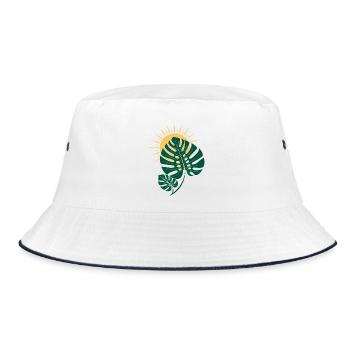 Monstera Blatt mit Sonne – Boho Botanical - Bucket Hat - Weiß/Navy - Vorne