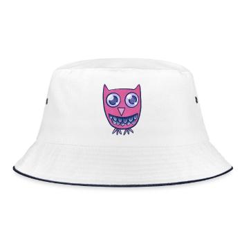 Pink Owl Grin Cartoon-Monster - Bucket Hat - Weiß/Navy - Vorne