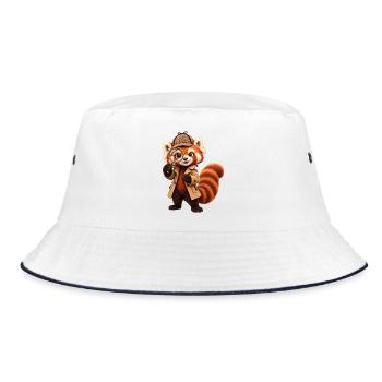 Roter Panda-Detektiv mit Lupe - Bucket Hat - Weiß/Navy - Vorne