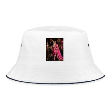 Königskatze im Rokoko-rosa Kostüm - Bucket Hat - Weiß/Navy - Vorne