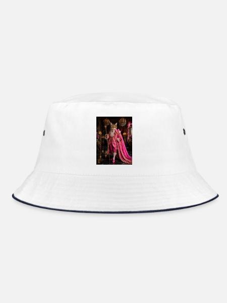 Königskatze im Rokoko-rosa Kostüm - Bucket Hat - Weiß/Navy