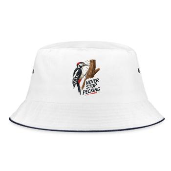 Never Stop Picking – Schwarzer Text - Bucket Hat - Weiß/Navy - Vorne