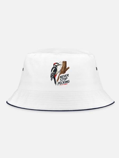 Never Stop Picking – Schwarzer Text - Bucket Hat - Weiß/Navy