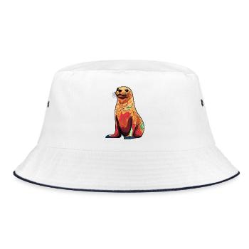 Bunter Seelöwen-Illustration - Bucket Hat - Weiß/Navy - Vorne