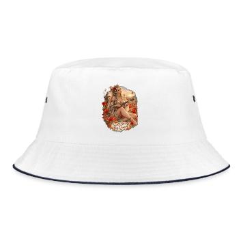 Kleine Saiten, Große Träume; Elfenmusik im Mohn - Bucket Hat - Weiß/Navy - Vorne