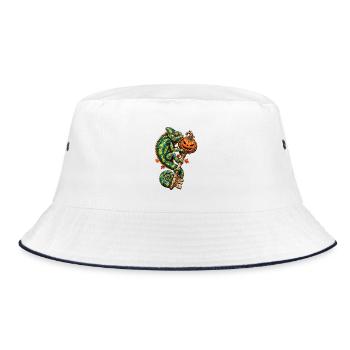 Kameleon mit Kürbis-Schloss - Bucket Hat - Weiß/Navy - Vorne
