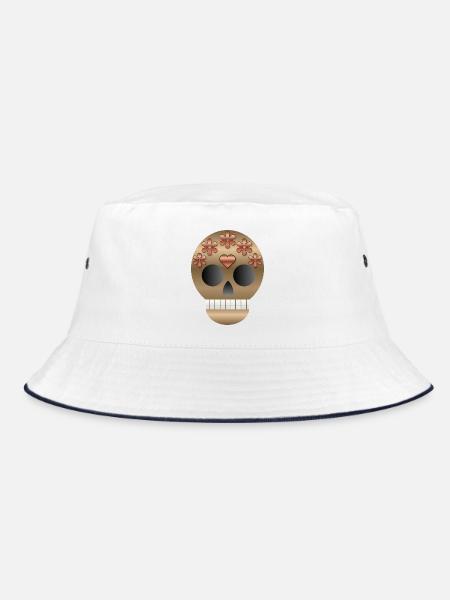 Bronzener Blumen-Zuckerschädel - Bucket Hat - Weiß/Navy