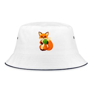Niedlicher kleiner Fuchs mit vierblättrigem Klee - Bucket Hat - Weiß/Navy - Vorne