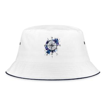 Kompass Reise Abenteuer Navigation Entdecker Motiv - Bucket Hat - Weiß/Navy - Vorne
