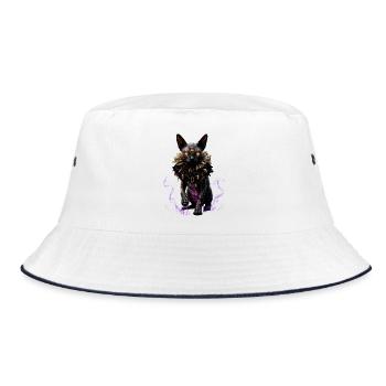 Dreiäugige Katze im gotischen Kragen - Bucket Hat - Weiß/Navy - Vorne