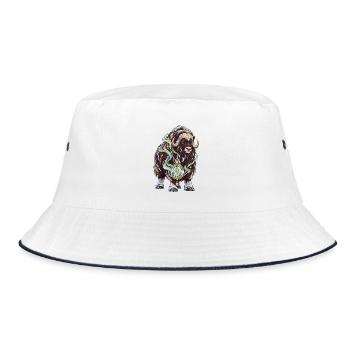 Moschusochse mit Polarlicht-Frostlaterne - Bucket Hat - Weiß/Navy - Vorne