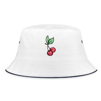 Aquarell-Kirschzweigdruck - Bucket Hat - Weiß/Navy - Vorne