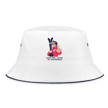 Your Girl Loves My Technique – Ski Shirt - Bucket Hat - Weiß/Navy - Vorne