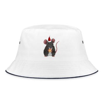 Weihnachtsratte mit Geschenk - Ohne Text - Bucket Hat - Weiß/Navy - Vorne