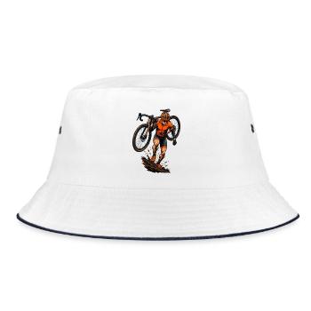 Cyclocross Run Up Fahrrad Sport T-Shirt - Bucket Hat - Weiß/Navy - Vorne