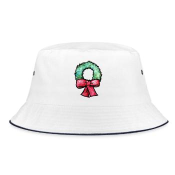 Grüne Afro-Krone mit roter Schleife - Bucket Hat - Weiß/Navy - Vorne