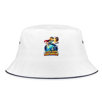 Superhelden-Kätzchen rettet die Erde - Bucket Hat - Weiß/Navy - Vorne