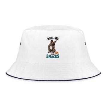 Französische Bulldogge Will Sit For Snacks - Bucket Hat - Weiß/Navy - Vorne