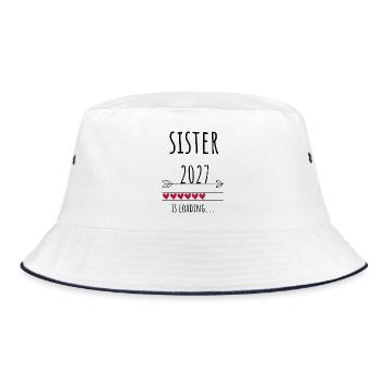 Pregnancy Announcement – Schwester 2027 Geschenk - Bucket Hat - Weiß/Navy - Vorne