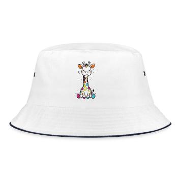 Süße Bunte Giraffe Kinder Baby Safari T-Shirt - Bucket Hat - Weiß/Navy - Vorne