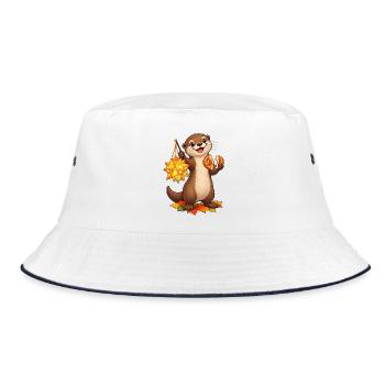 Zwergotter mit Sternlaterne und Brezelhälften - Bucket Hat - Weiß/Navy - Vorne