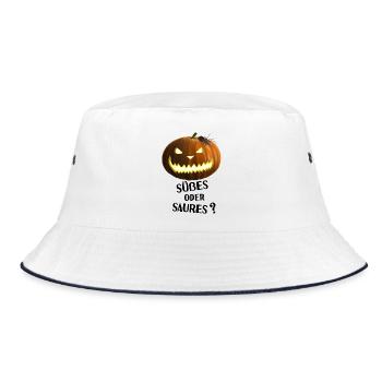 Süßes oder Saures - Kürbis mit Spinne - Bucket Hat - Weiß/Navy - Vorne