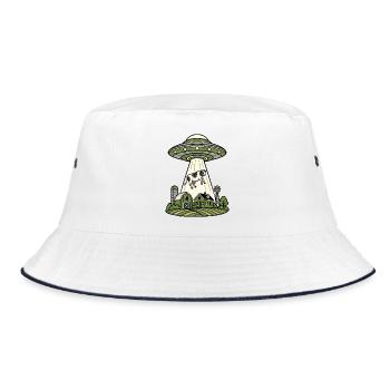 UFO Entführung Kuh Bauernhof Retro Sci-Fi Shirt - Bucket Hat - Weiß/Navy - Vorne