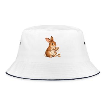 Kaninchen knüpft Occhi-Spitze - Bucket Hat - Weiß/Navy - Vorne