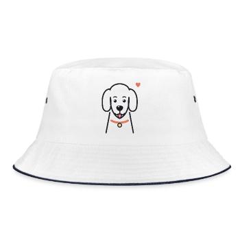 Süßer Hund mit rotem Halsband und Herz - Bucket Hat - Weiß/Navy - Vorne