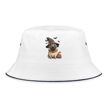 Mops Halloween - Bucket Hat - Weiß/Navy - Vorne