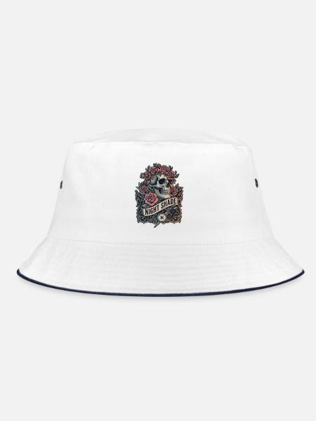 Nachtschatten-Schädel mit Nachtrosen - Bucket Hat - Weiß/Navy