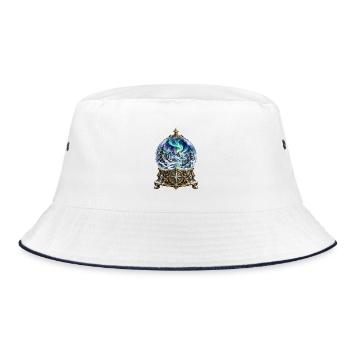 Polarlicht-Kompass in winterlicher Schneekugel - Bucket Hat - Weiß/Navy - Vorne