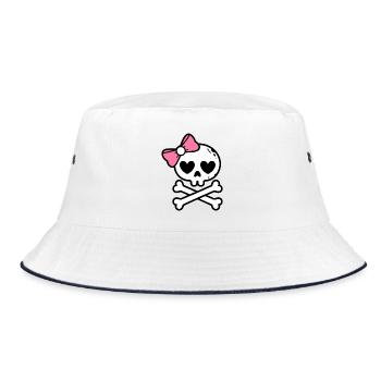 Cute Pink Bow Skull and Crossbones - Bucket Hat - white/navy - Front