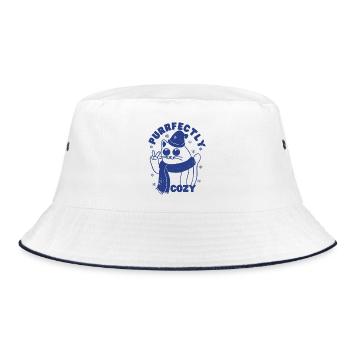 Schnurrend gemütlich - Bucket Hat - Weiß/Navy - Vorne