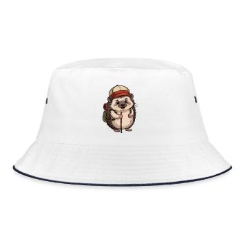 Hedgehog with backpack on the move - Bucket Hat - white/navy - Front