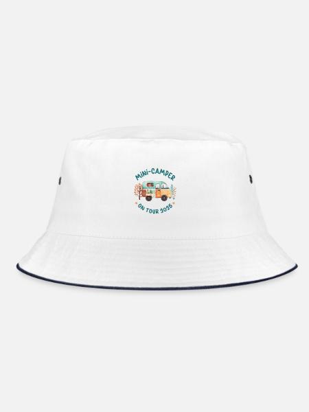 Kind Camper 2025 Camping Urlaub Kinder Wohnwagen - Bucket Hat - Weiß/Navy - Vorne