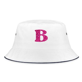 Buchstabe b rosa Glitzer - Bucket Hat - Weiß/Navy - Vorne