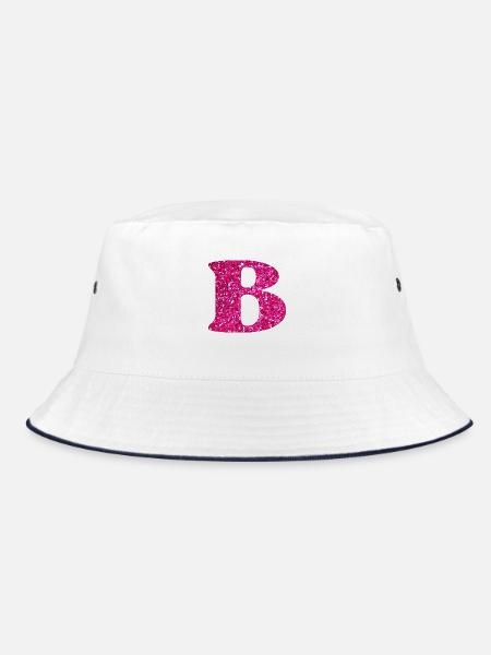 Buchstabe b rosa Glitzer - Bucket Hat - Weiß/Navy - Vorne