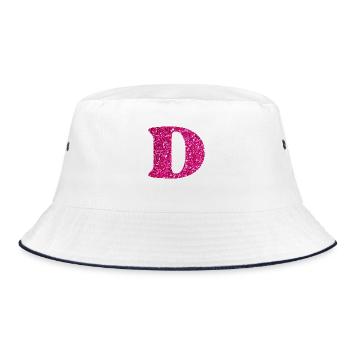Glitzer rosa Buchstabe d - Bucket Hat - Weiß/Navy - Vorne