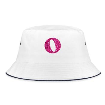 Buchstabe o rosa Glitzer - Bucket Hat - Weiß/Navy - Vorne
