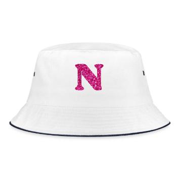Rosa Glitzer Buchstabe n - Bucket Hat - Weiß/Navy - Vorne