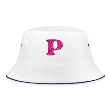 Glitzer rosa Buchstabe p - Bucket Hat - Weiß/Navy - Vorne