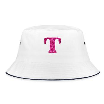 Buchstabe t rosa Glitzer - Bucket Hat - Weiß/Navy - Vorne