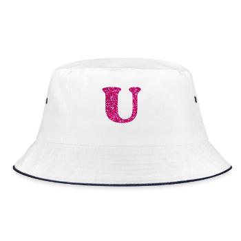 Glitzer rosa u Buchstabe - Bucket Hat - Weiß/Navy - Vorne